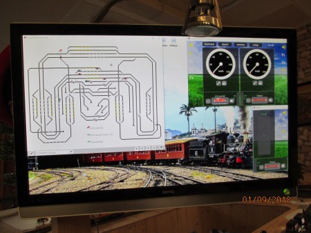 Gleisplan und Steuerpult von CS2 auf Computer